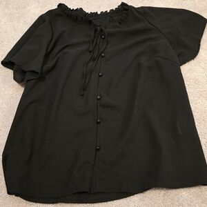 NWOT Black Blouse with Ruffled Tie Front